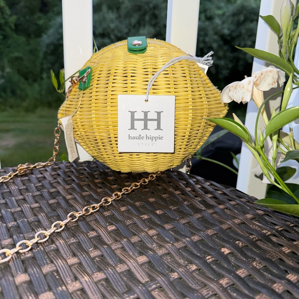 Haute Hippie Yellow Wicker Bag with Gold Chain Strap